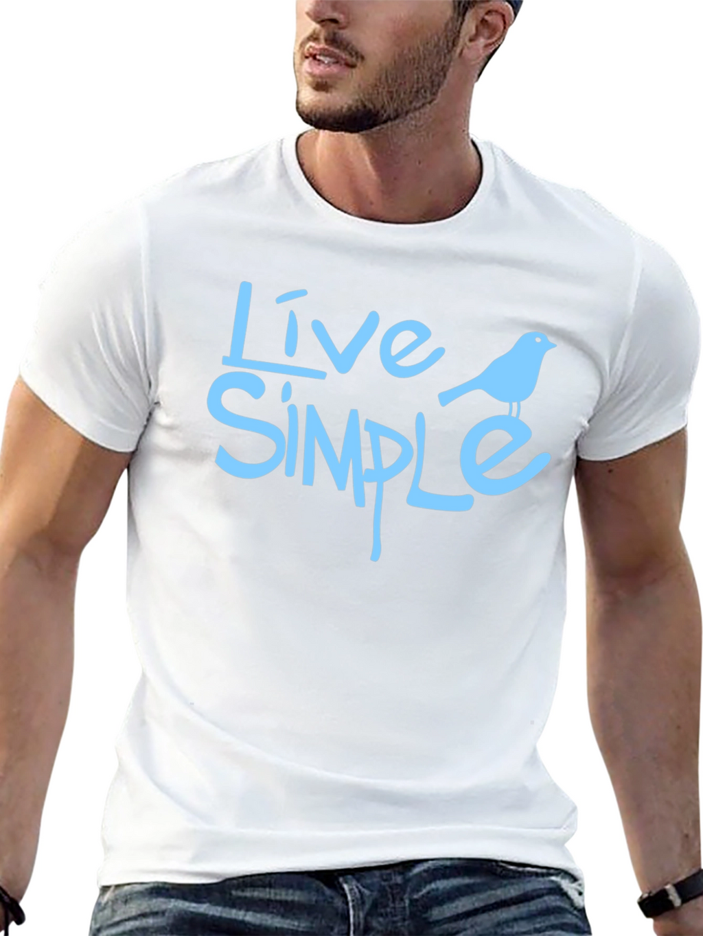 Live Simple Bird Graphic Black T-Shirt