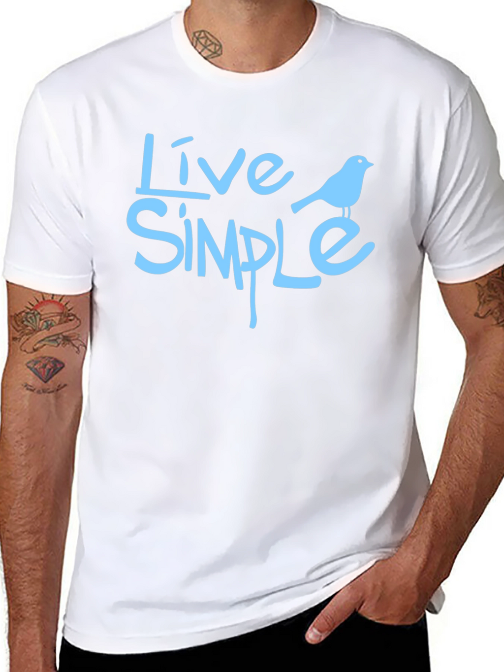 Live Simple Bird Graphic Black T-Shirt