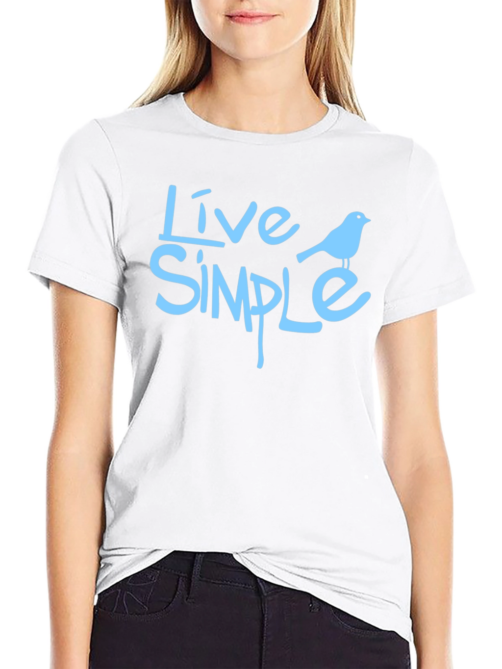 Live Simple Bird Graphic Black T-Shirt