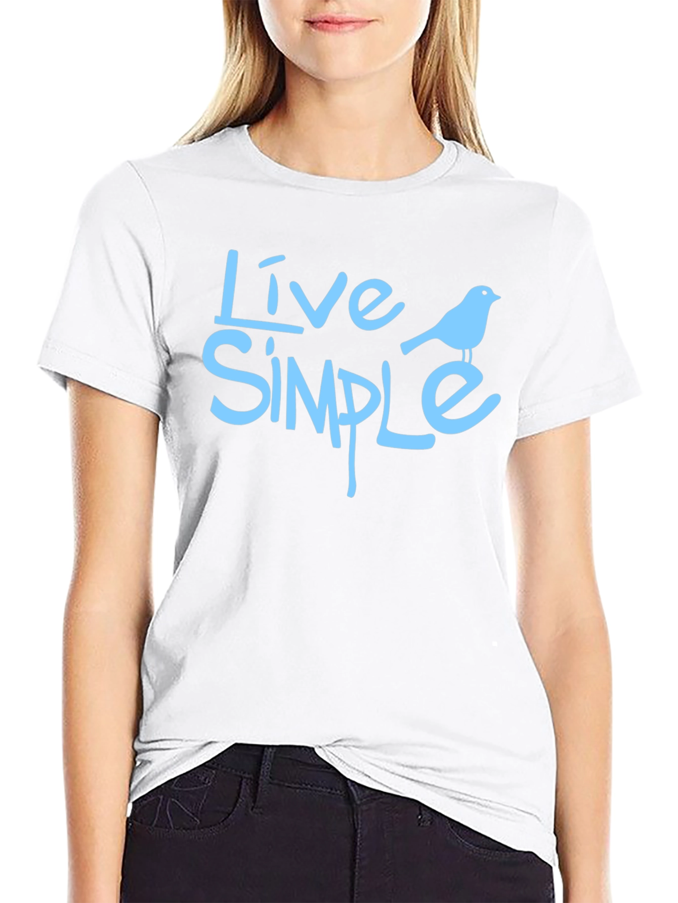 Live Simple Bird Graphic Black T-Shirt