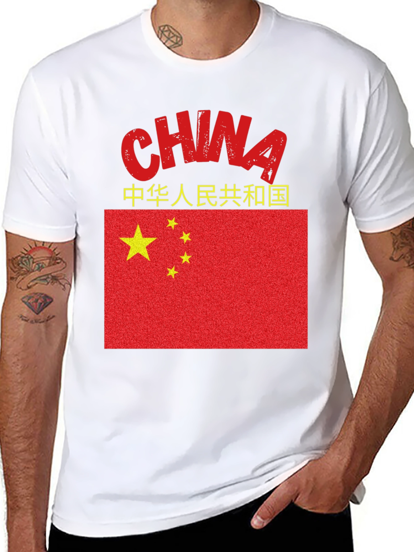 China Flag Graphic Tee - Black Cotton Shirt