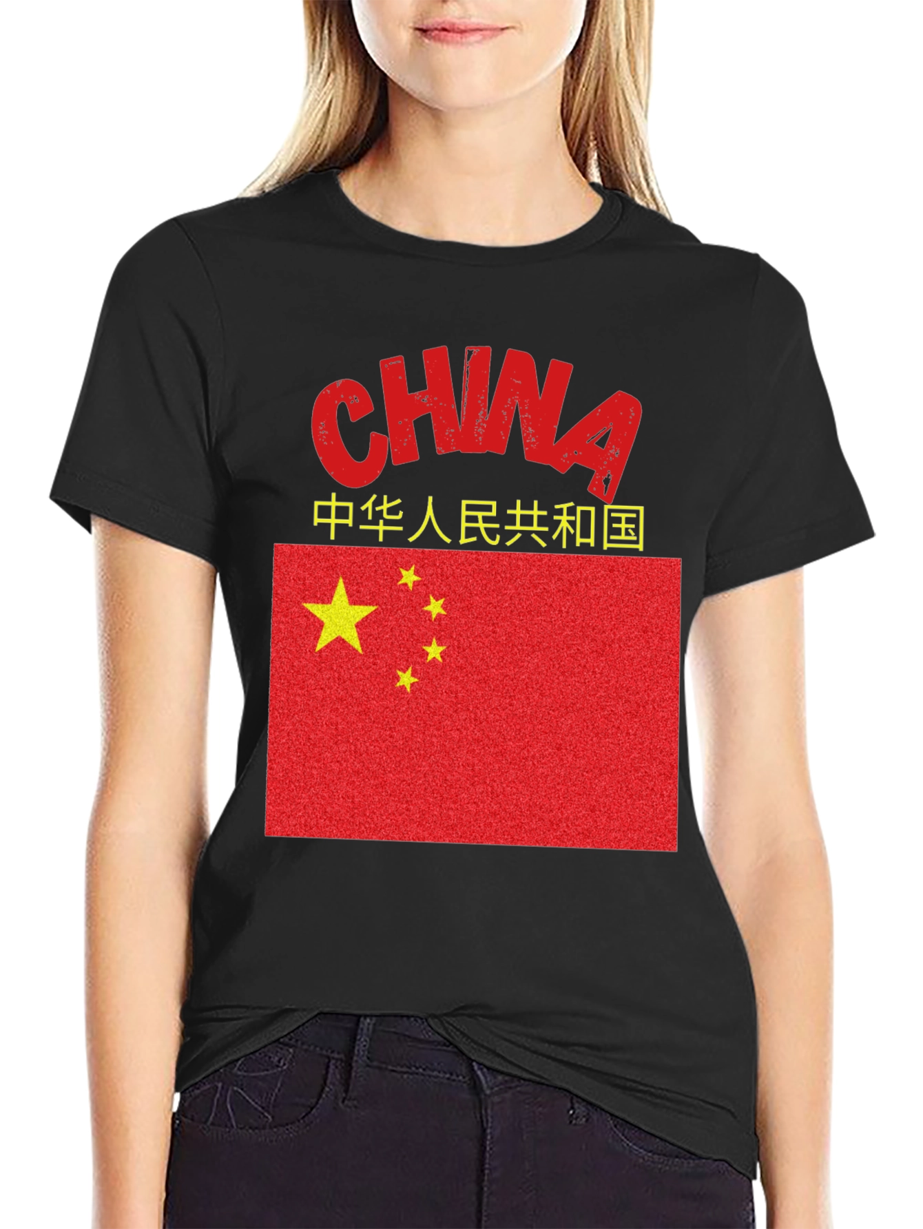 China Flag Graphic Tee - Black Cotton Shirt