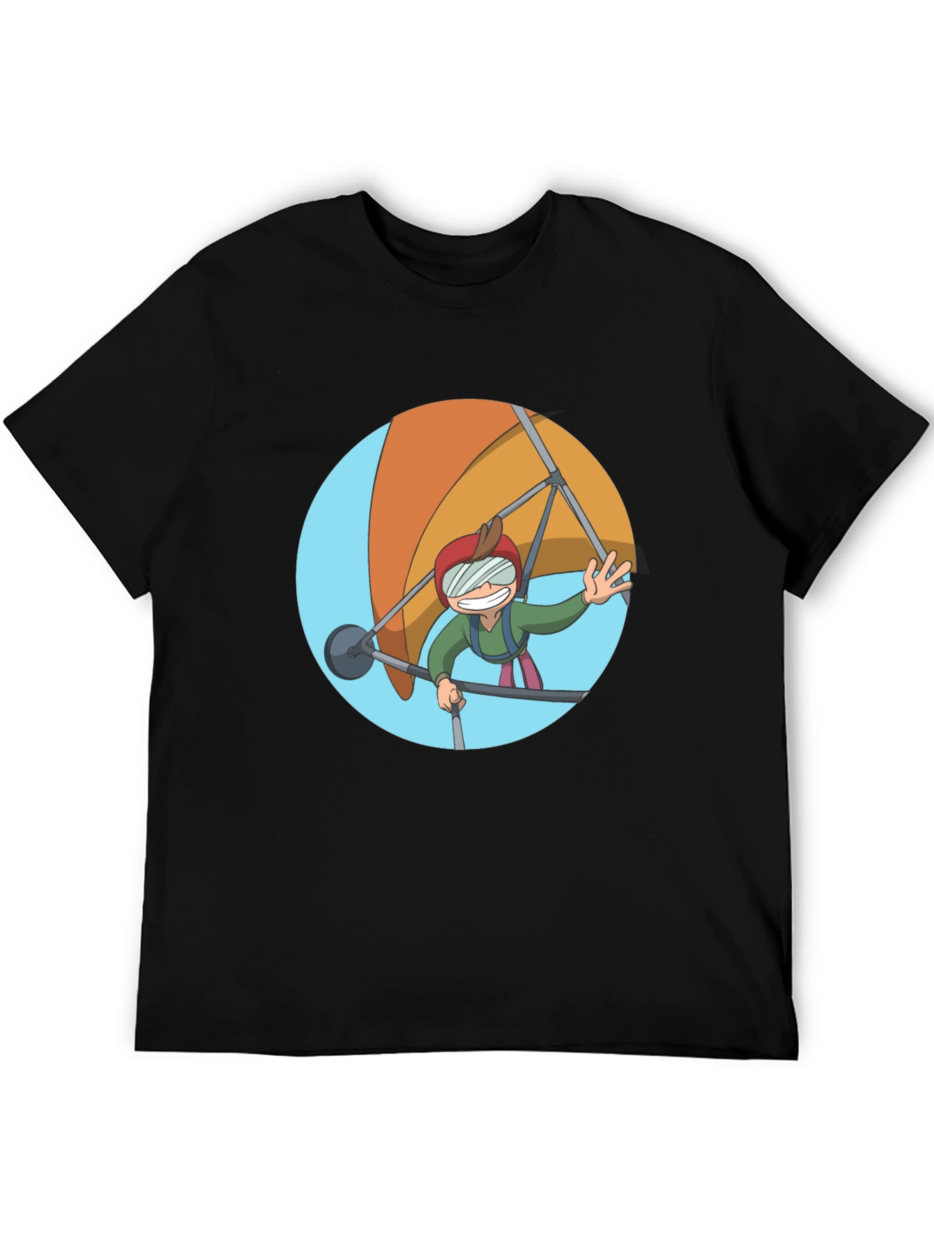 Hang Gliding Cartoon T-Shirt - Black Cotton Tee