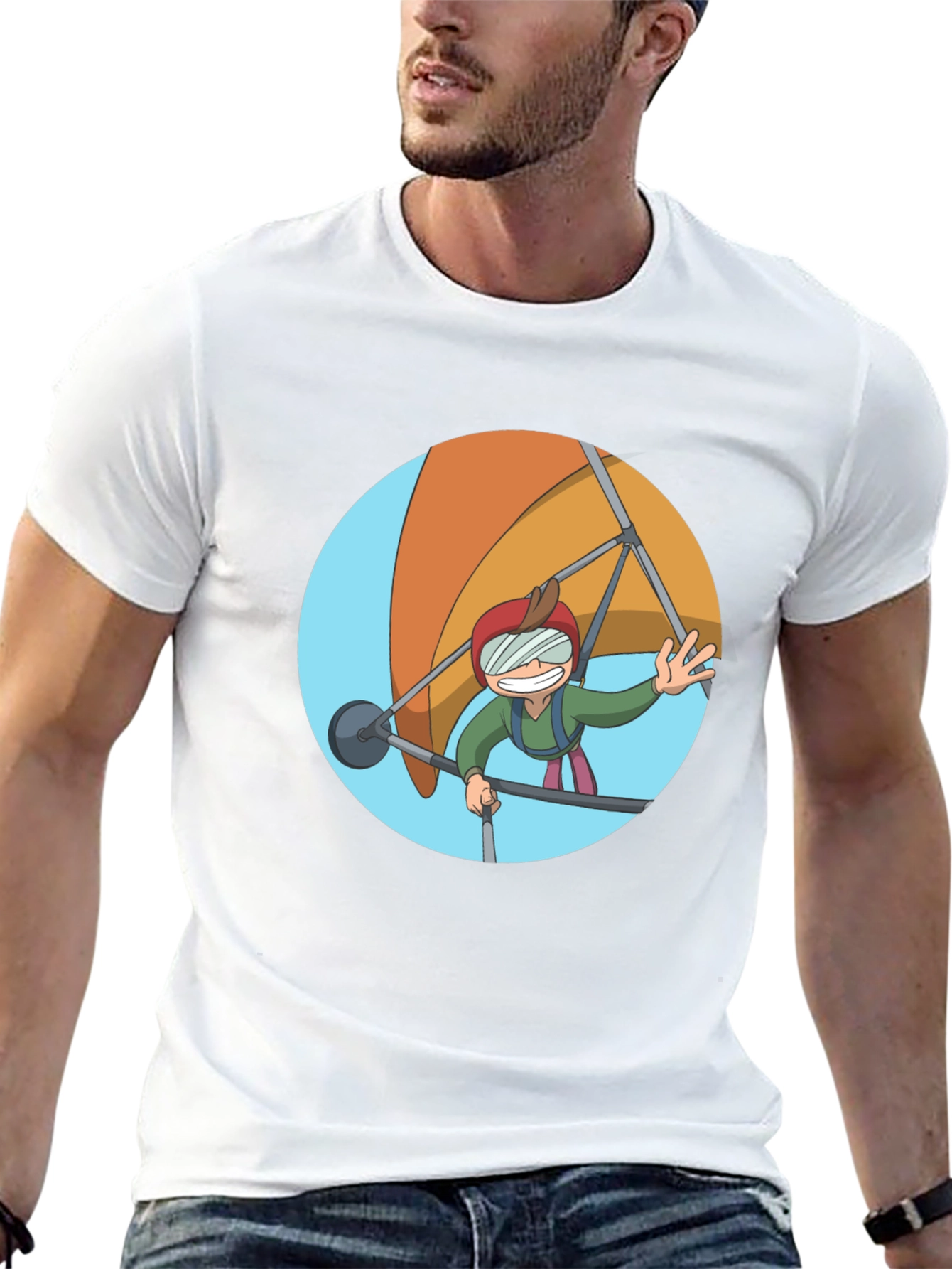 Hang Gliding Cartoon T-Shirt - Black Cotton Tee