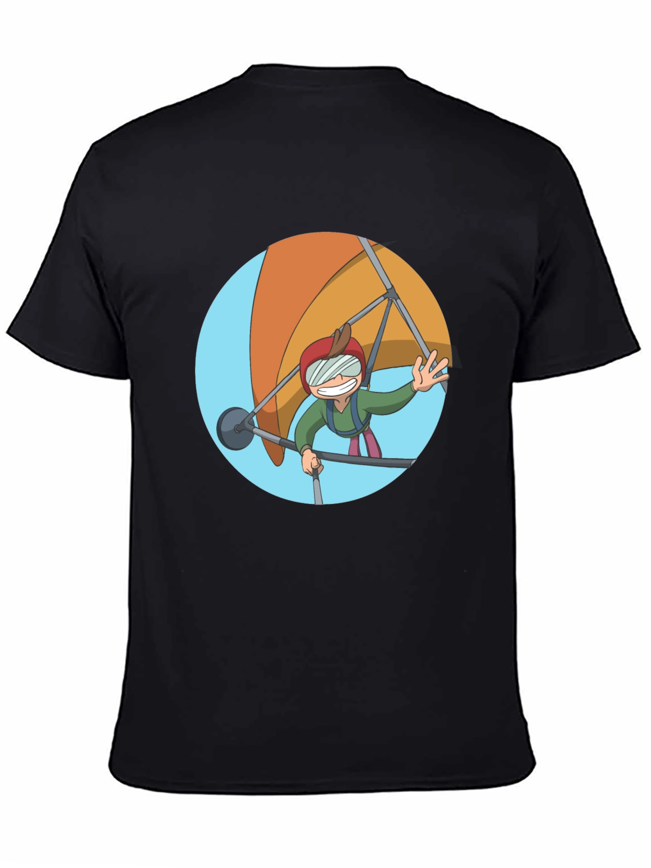 Hang Gliding Cartoon T-Shirt - Black Cotton Tee