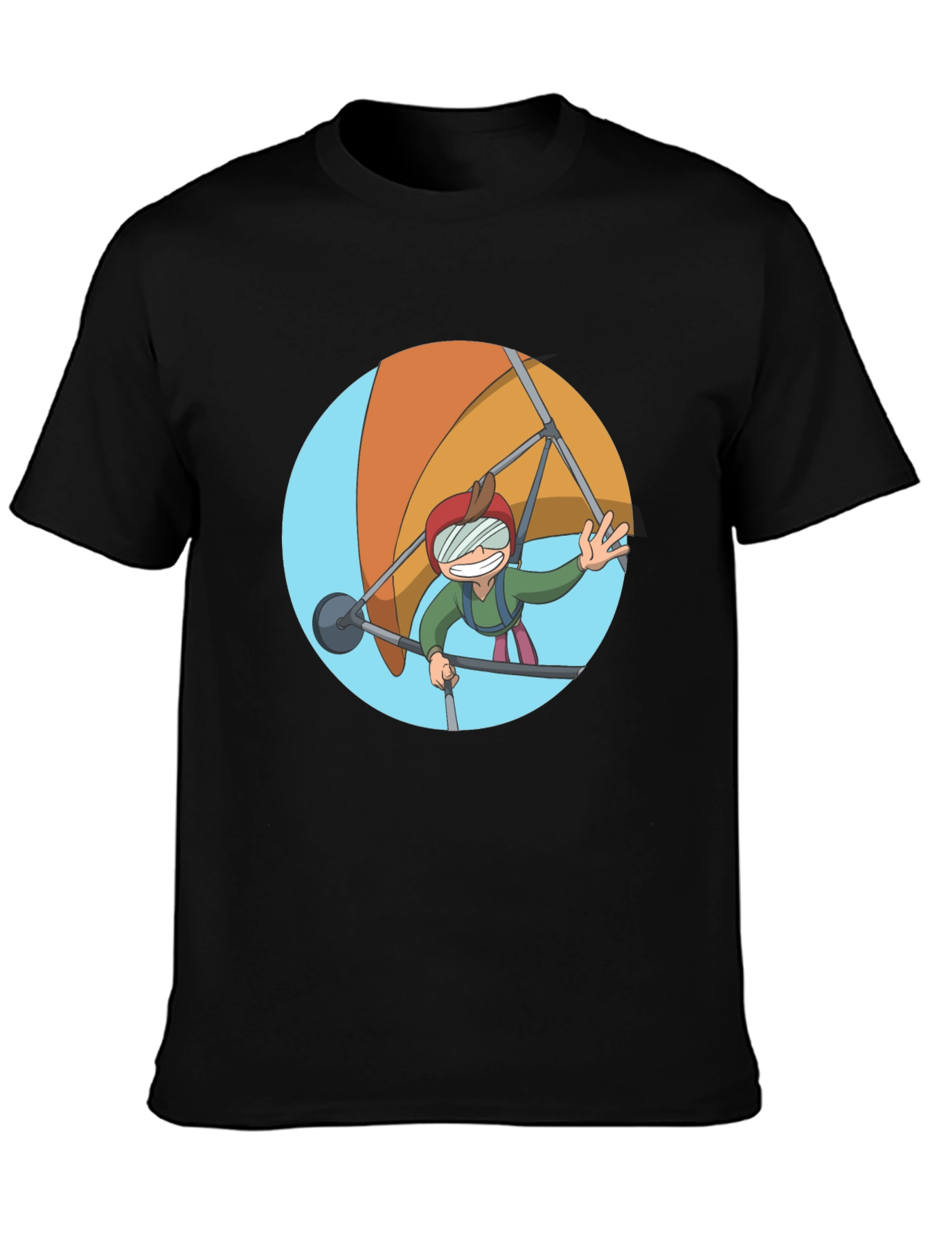 Hang Gliding Cartoon T-Shirt - Black Cotton Tee