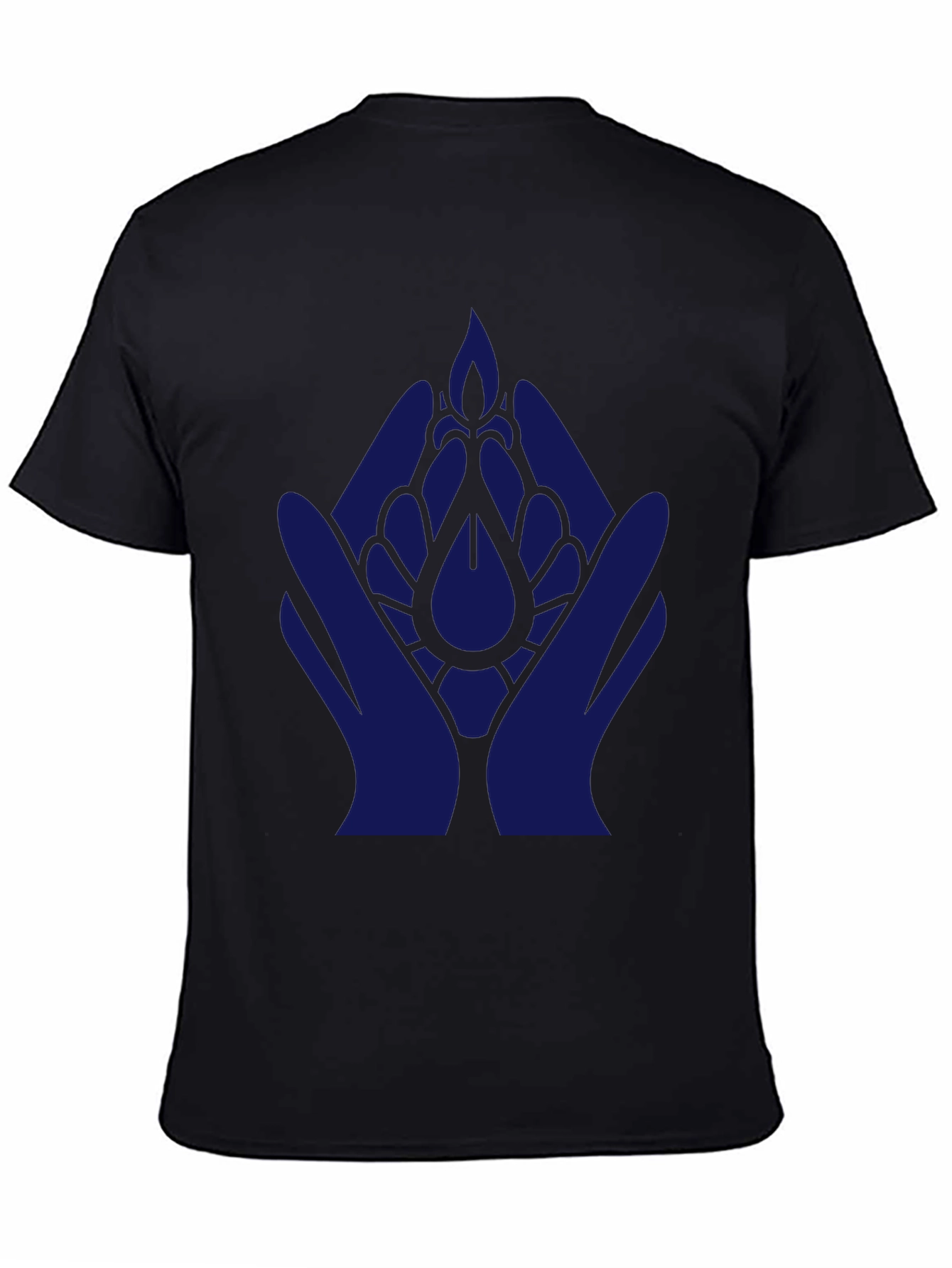 Black T-Shirt with Blue Hand & Flower Design