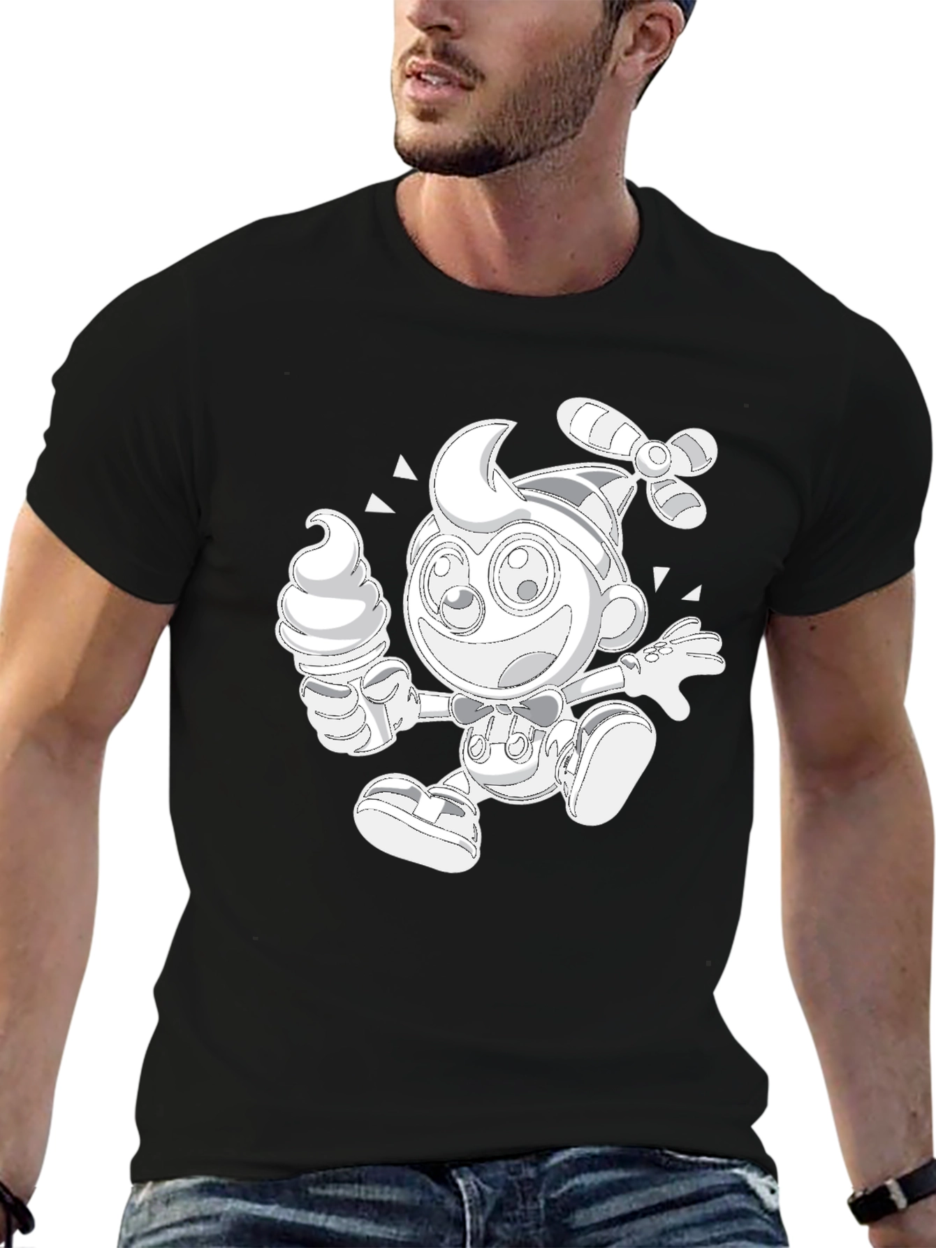 Novelty Graphic Tee - Retro Propeller Beanie Boy with Ice Cream