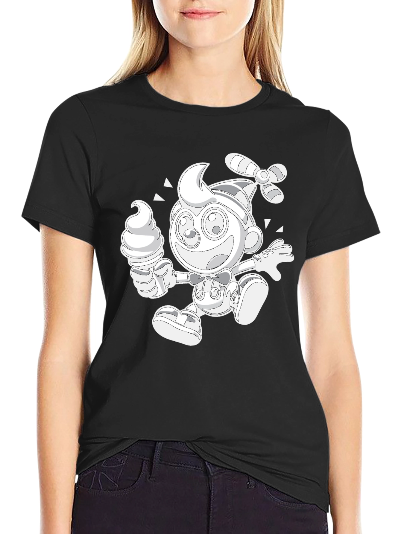 Novelty Graphic Tee - Retro Propeller Beanie Boy with Ice Cream