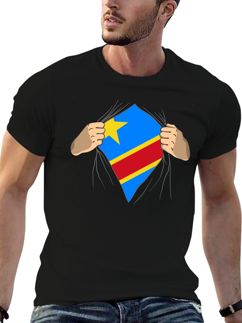 Congo Flag Superman Style Mens T-Shirt