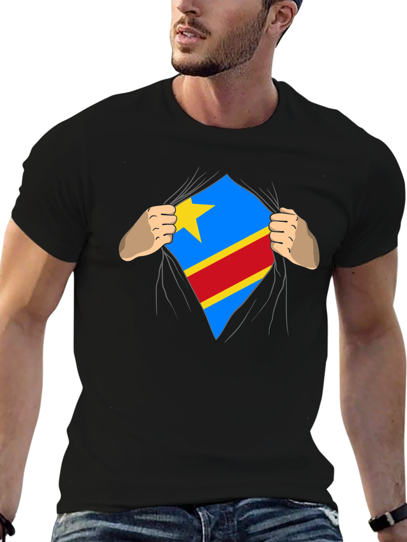 Congo Flag Superman Style Mens T-Shirt