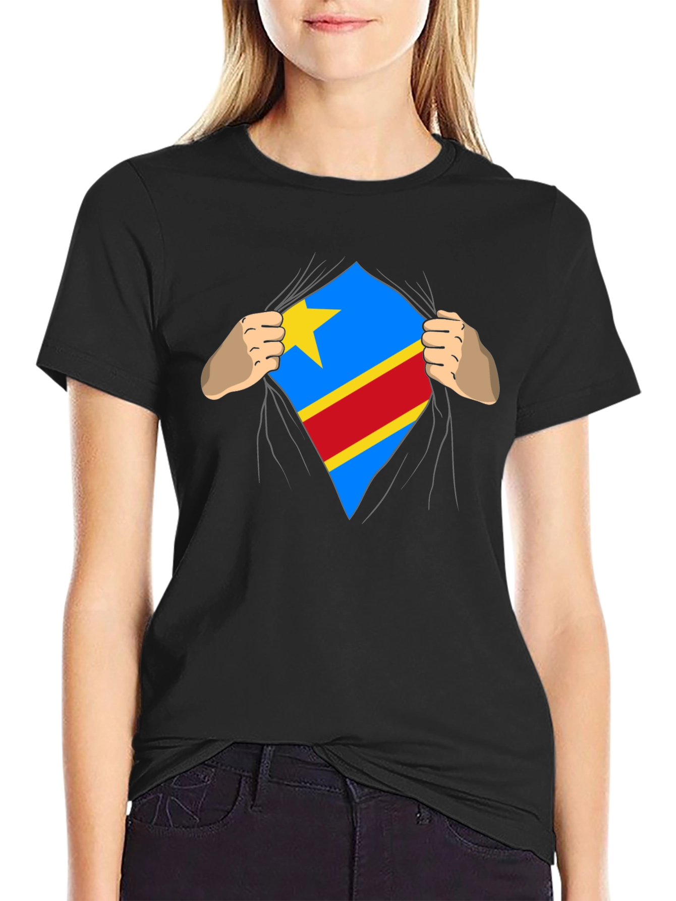 Congo Flag Superman Style Mens T-Shirt