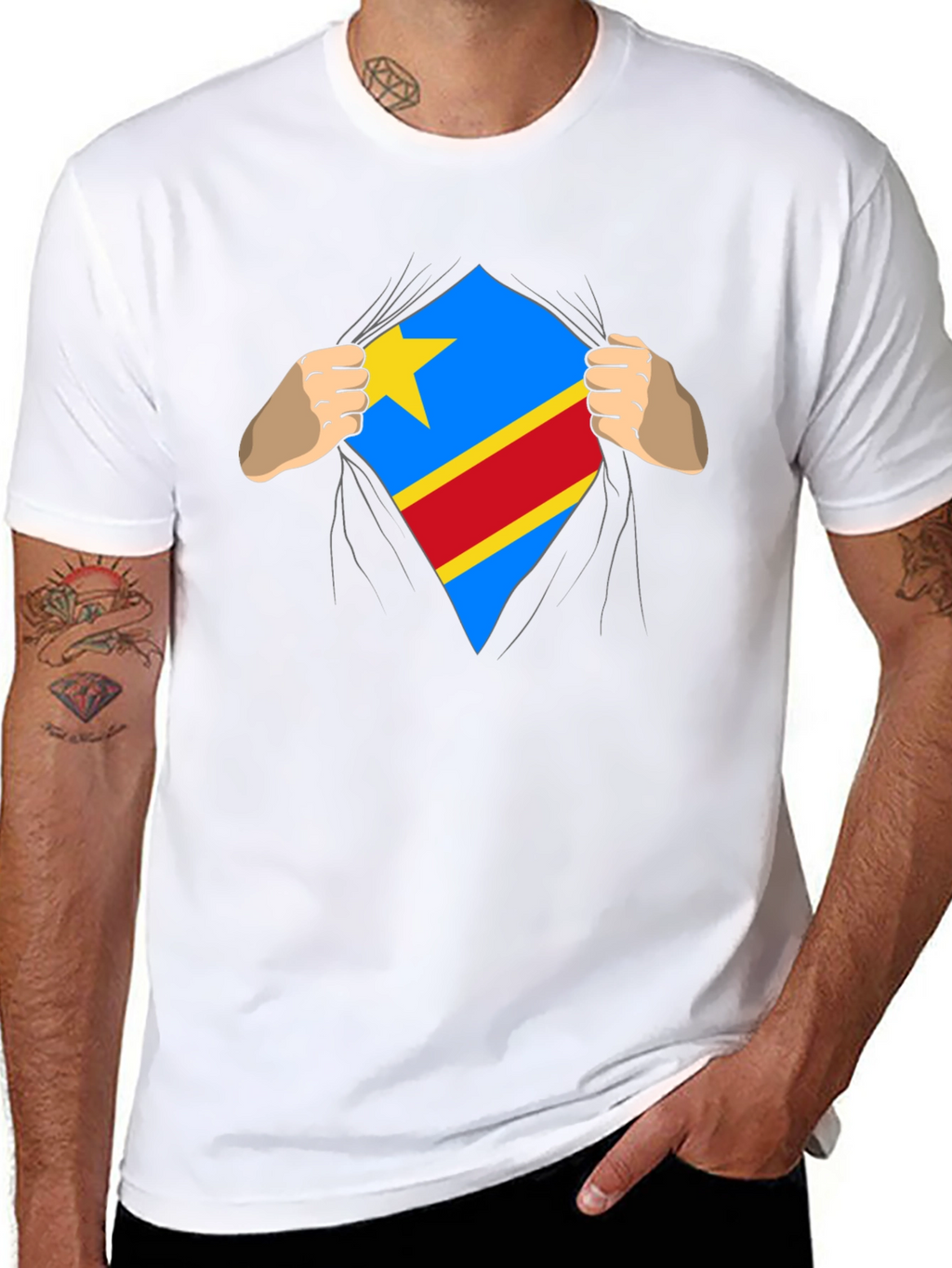 Congo Flag Superman Style Mens T-Shirt