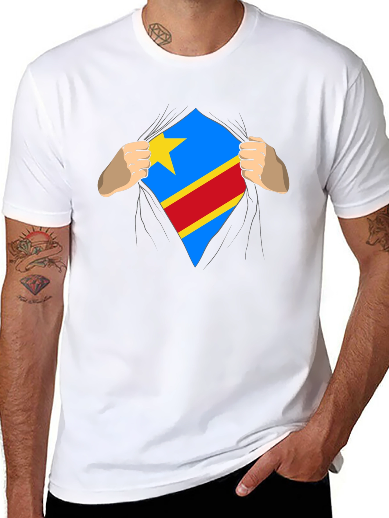 Congo Flag Superman Style Mens T-Shirt