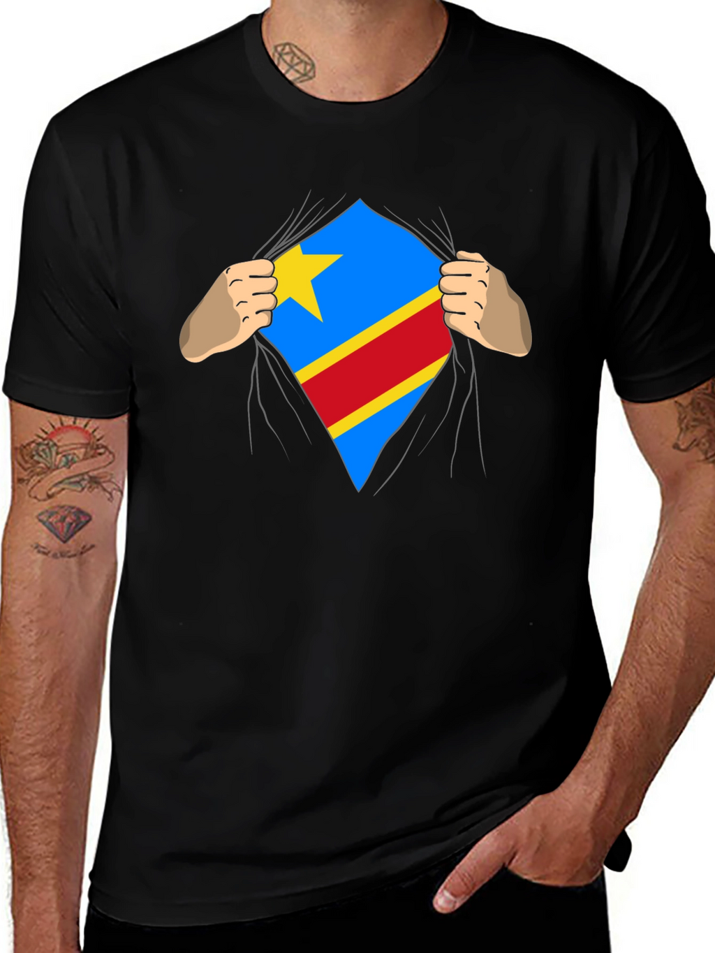Congo Flag Superman Style Mens T-Shirt