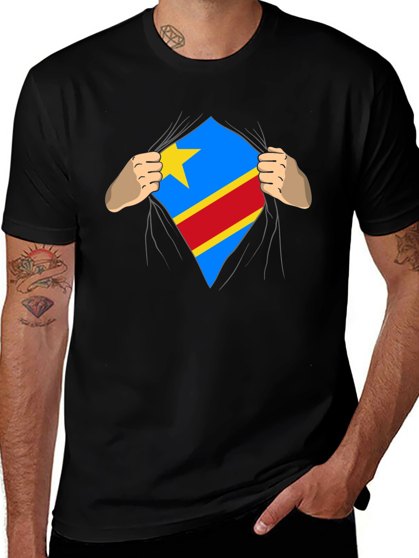 Congo Flag Superman Style Mens T-Shirt