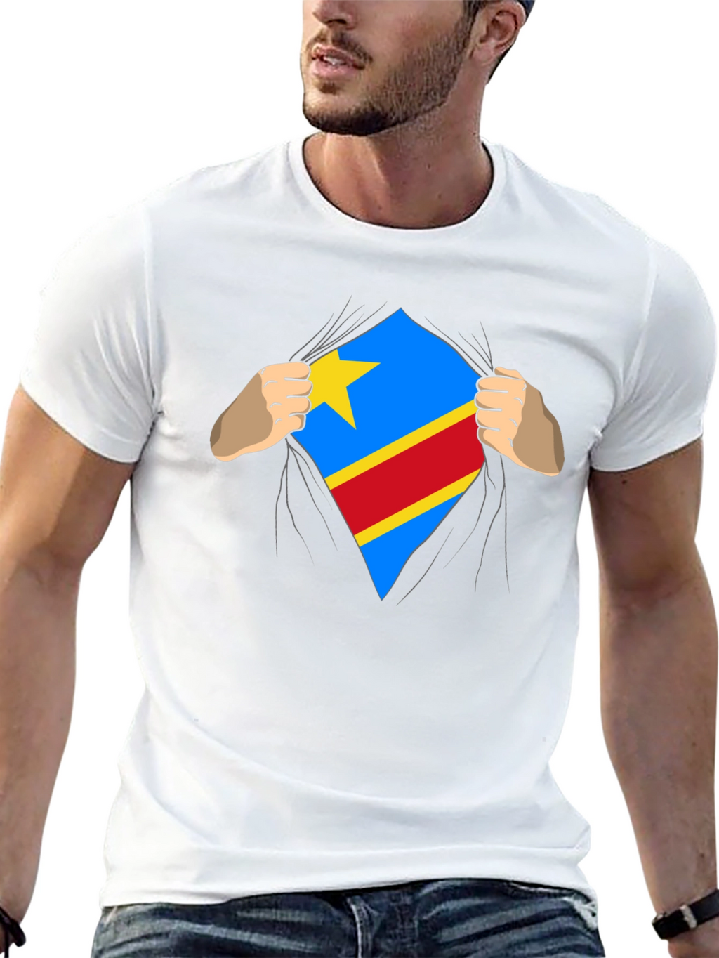 Congo Flag Superman Style Mens T-Shirt