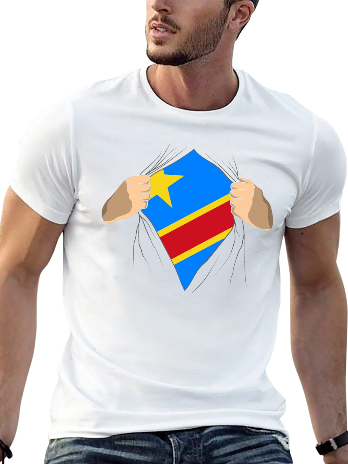 Congo Flag Superman Style Mens T-Shirt