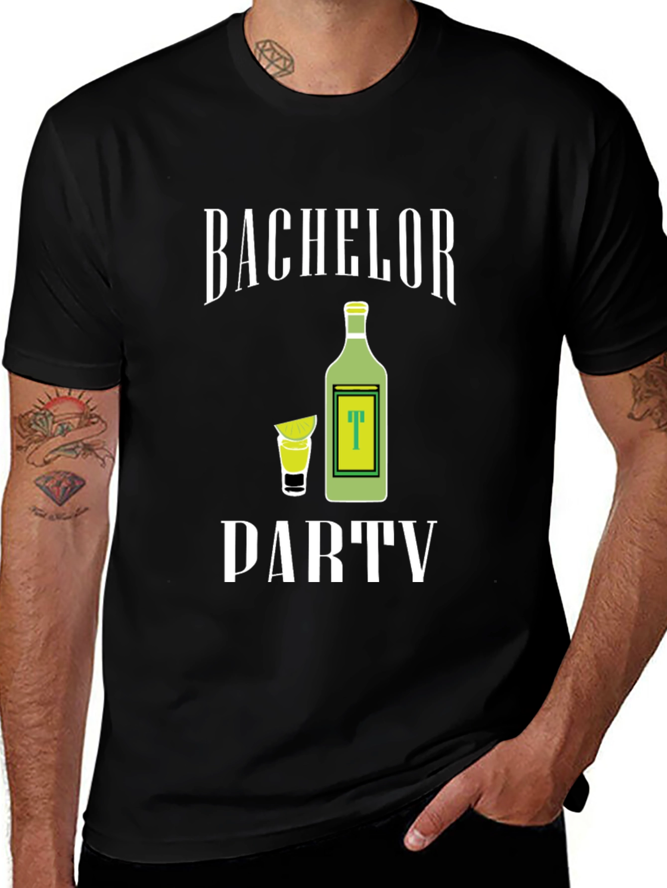 Bachelor Party Tee - Tequila Shot & Bottle Graphic T-Shirt