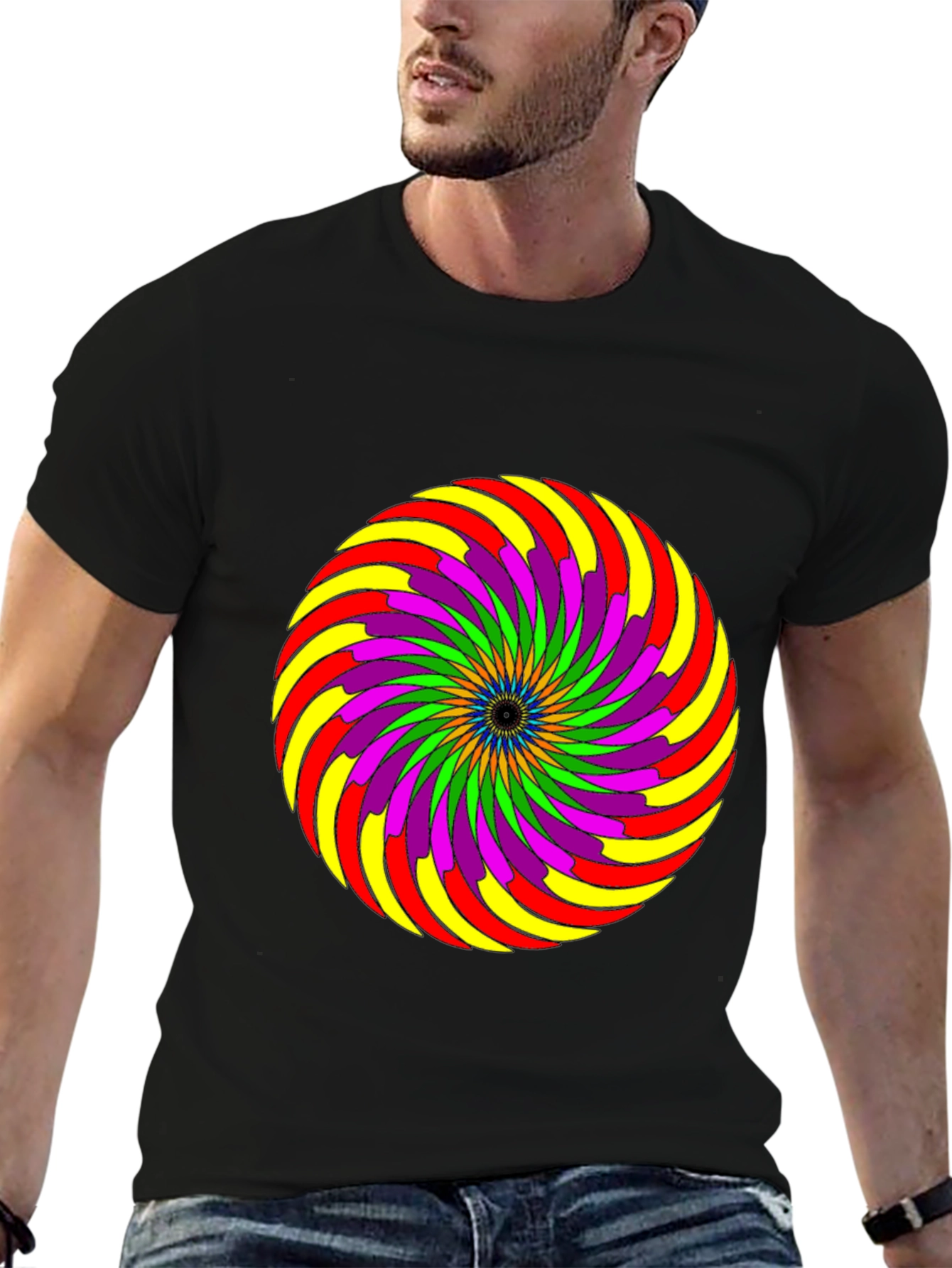 Psychedelic Swirl Graphic Tee - Black