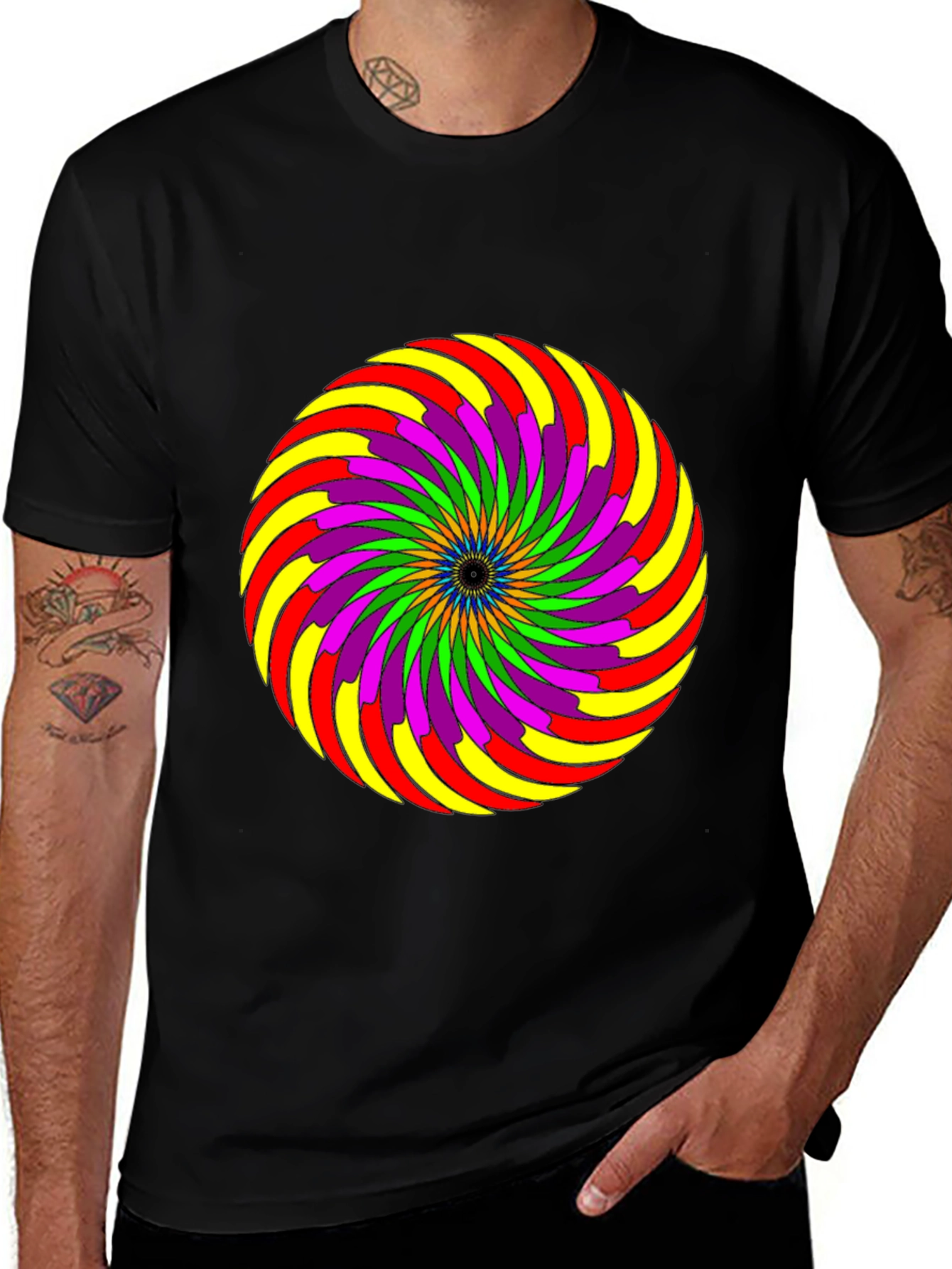 Psychedelic Swirl Graphic Tee - Black