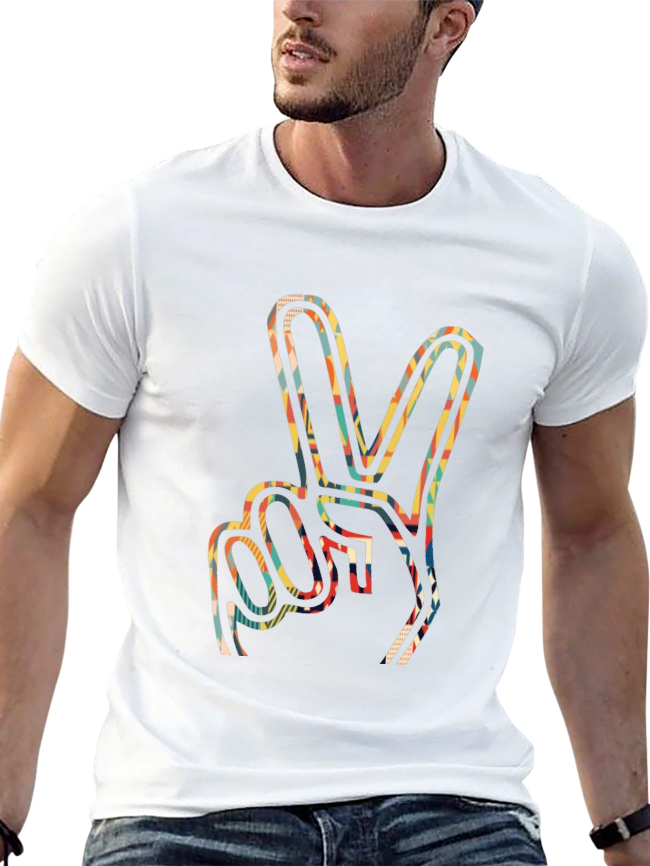 Peace Sign Graphic Tee - Retro Style Mens Black T-Shirt
