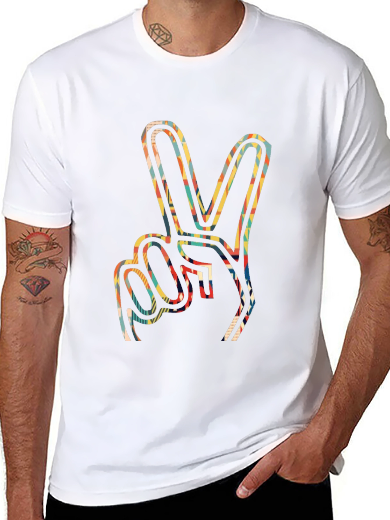Peace Sign Graphic Tee - Retro Style Mens Black T-Shirt