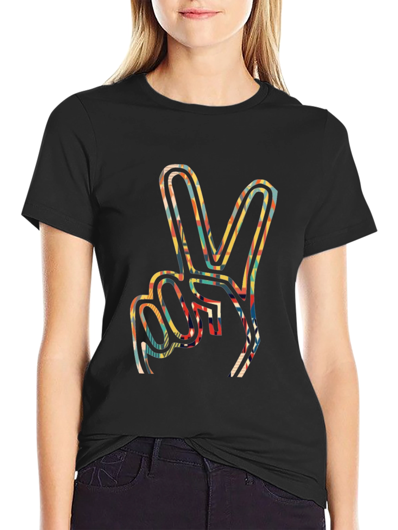 Peace Sign Graphic Tee - Retro Style Mens Black T-Shirt