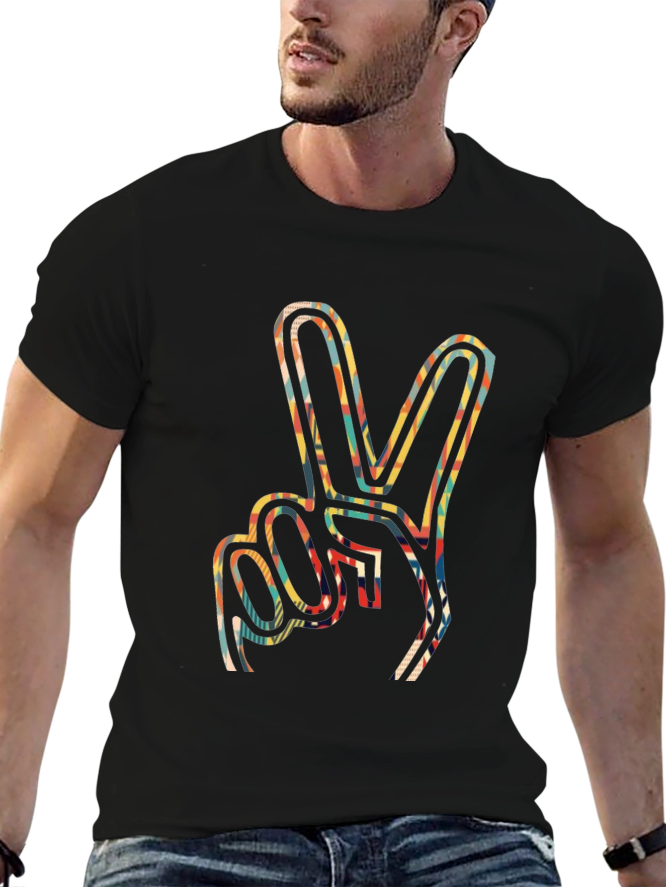 Peace Sign Graphic Tee - Retro Style Mens Black T-Shirt