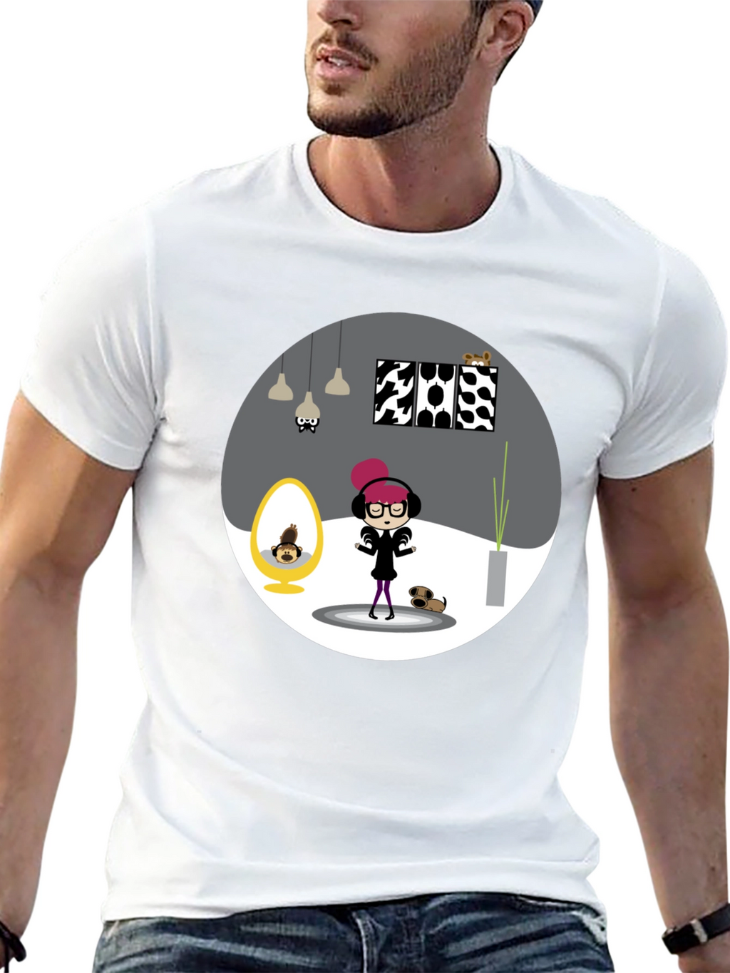 Cartoon Graphic Tee - Funky Room Print