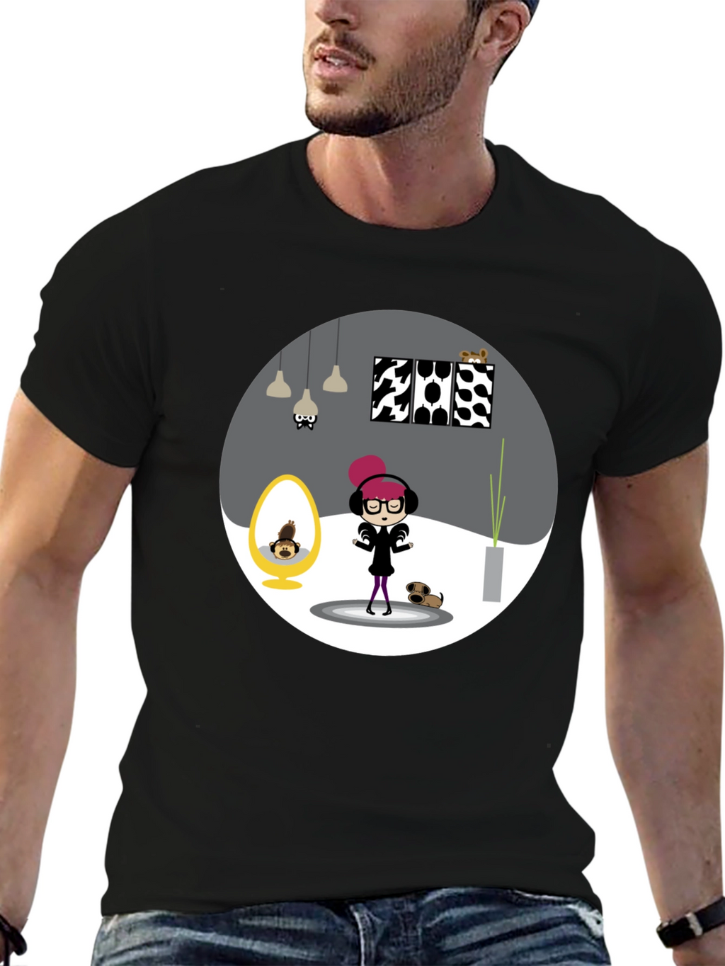 Cartoon Graphic Tee - Funky Room Print