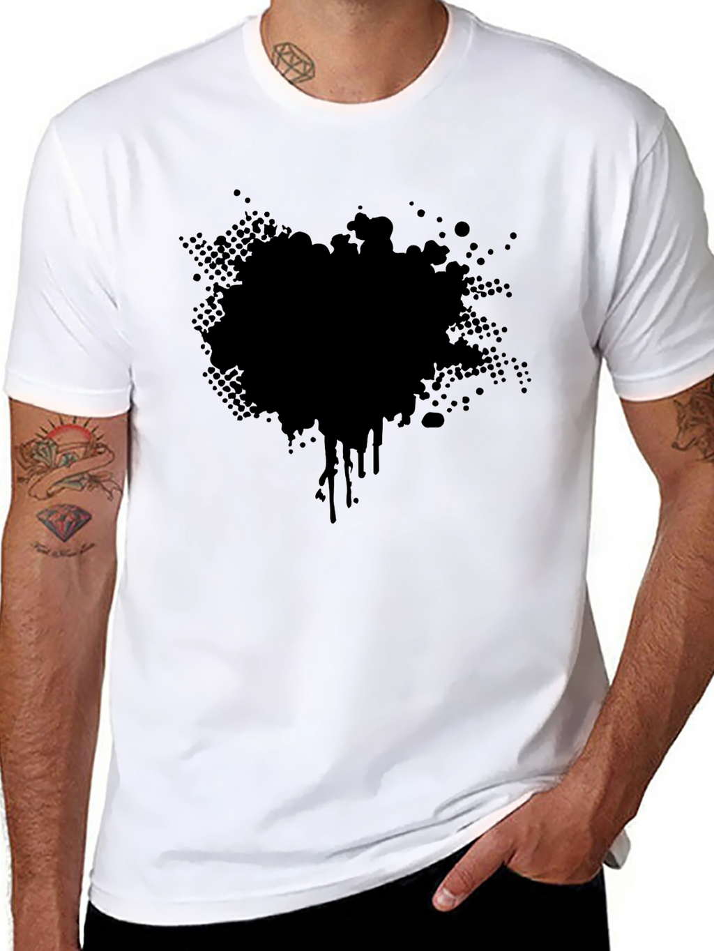 Mens Black T-Shirt with Abstract Splatter Graphic