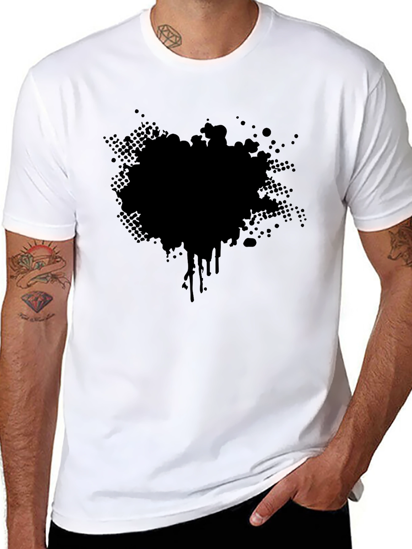 Mens Black T-Shirt with Abstract Splatter Graphic