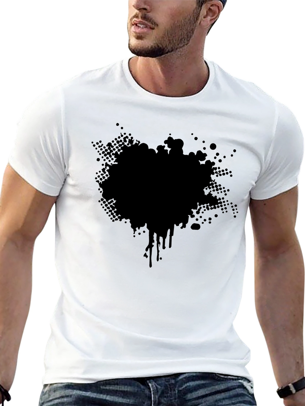Mens Black T-Shirt with Abstract Splatter Graphic