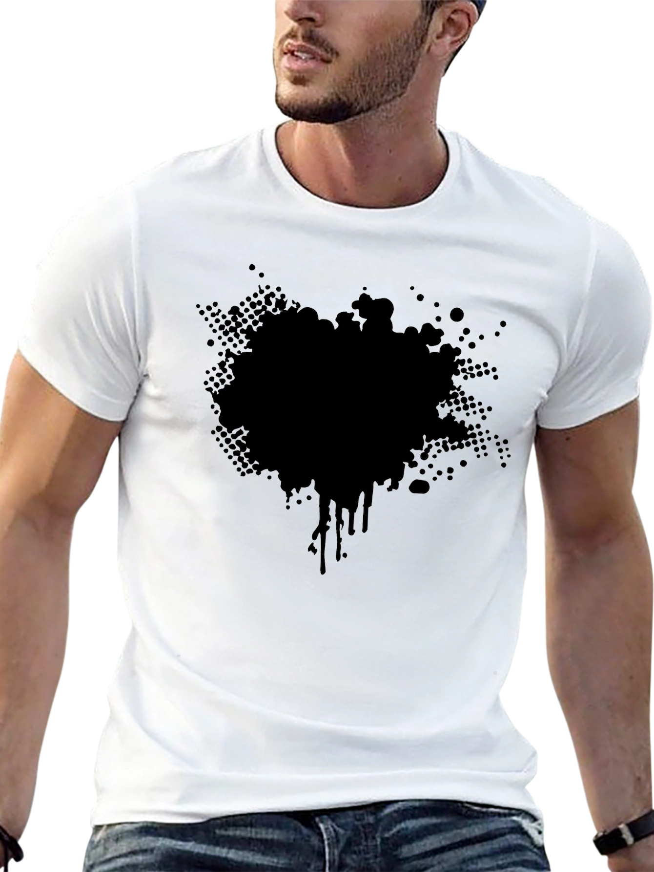 Mens Black T-Shirt with Abstract Splatter Graphic