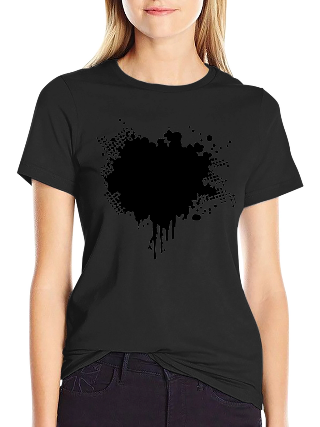 Mens Black T-Shirt with Abstract Splatter Graphic