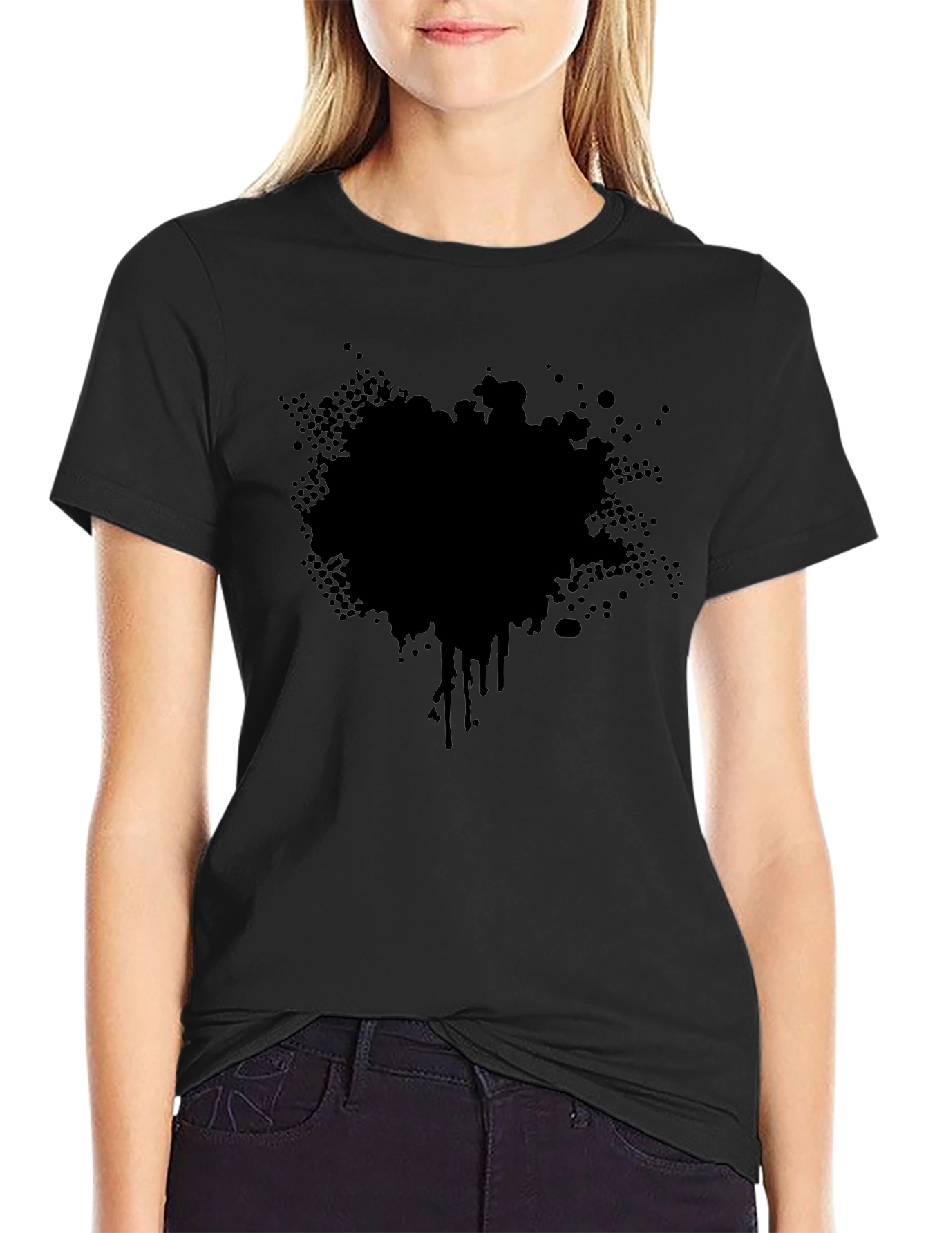 Mens Black T-Shirt with Abstract Splatter Graphic