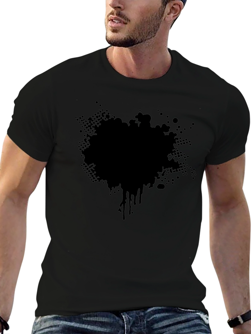 Mens Black T-Shirt with Abstract Splatter Graphic