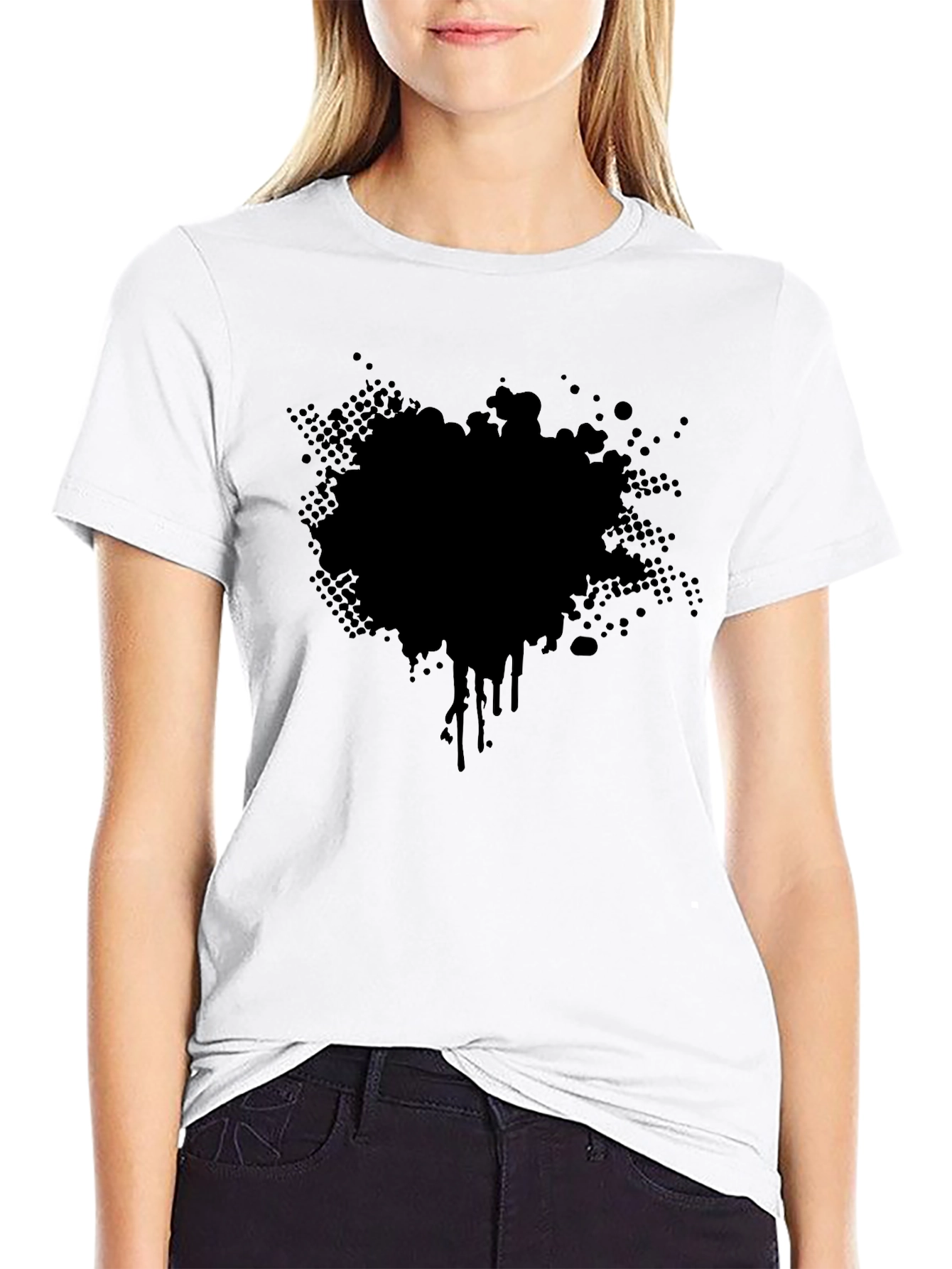 Mens Black T-Shirt with Abstract Splatter Graphic