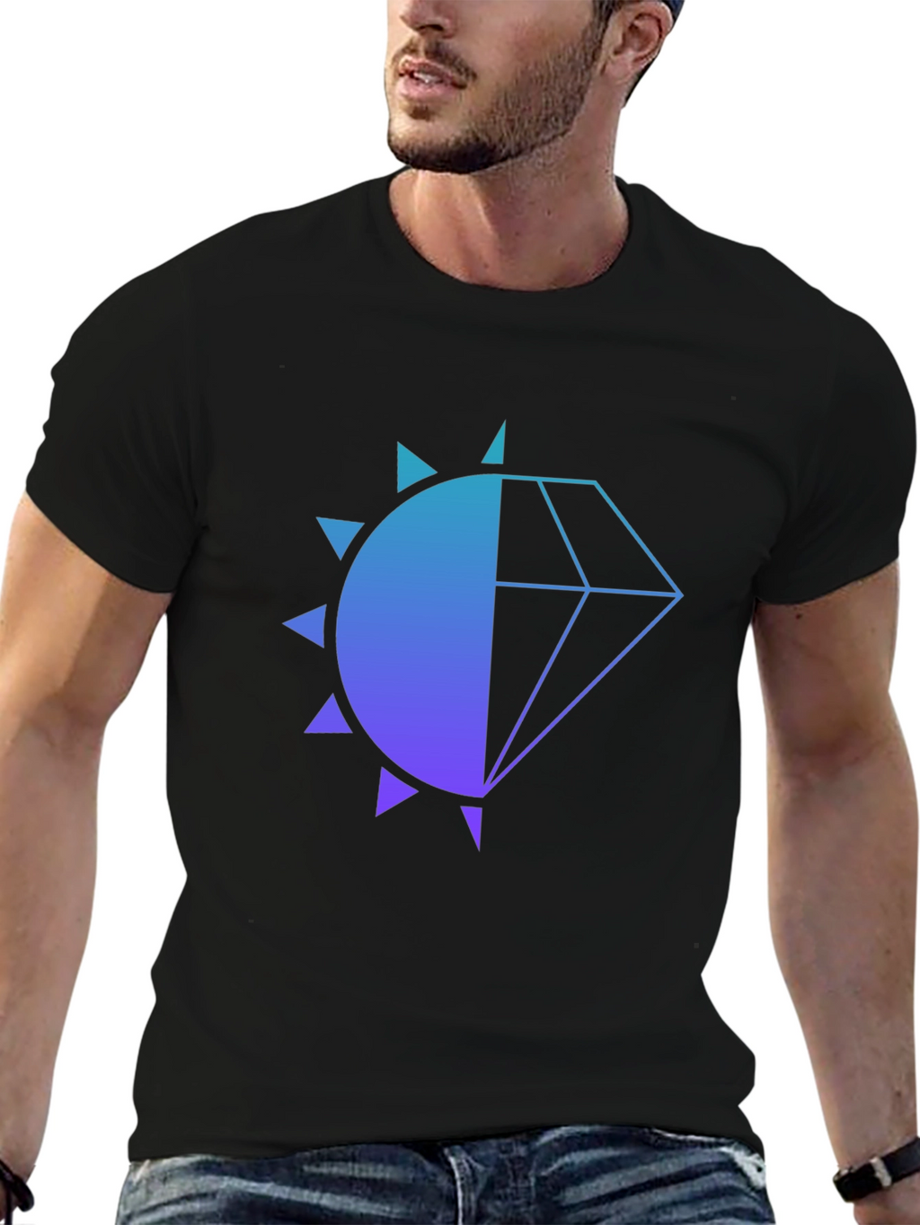 Modern Diamond Sun Graphic Black T-Shirt