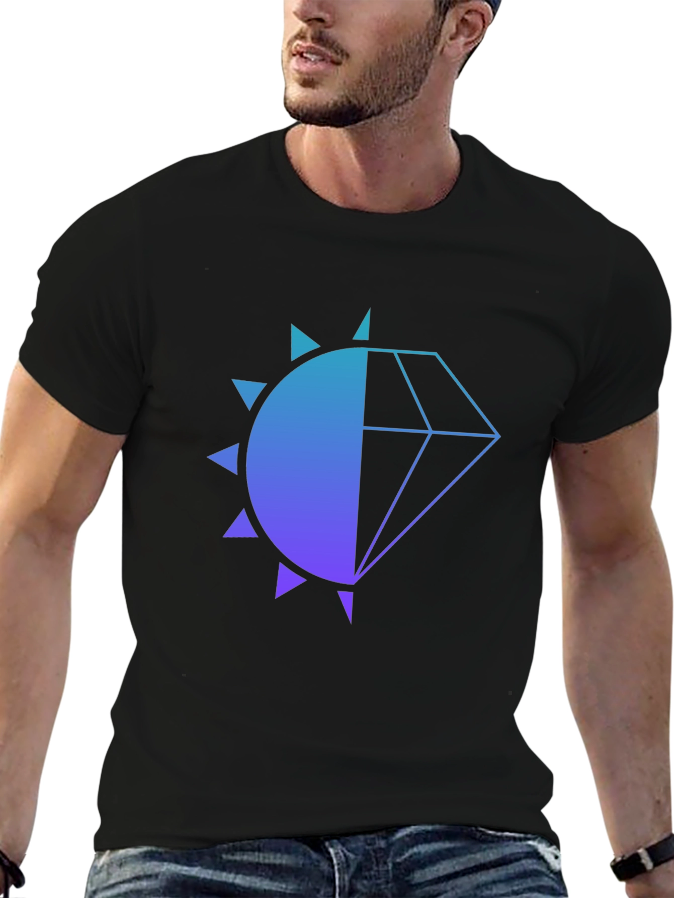 Modern Diamond Sun Graphic Black T-Shirt