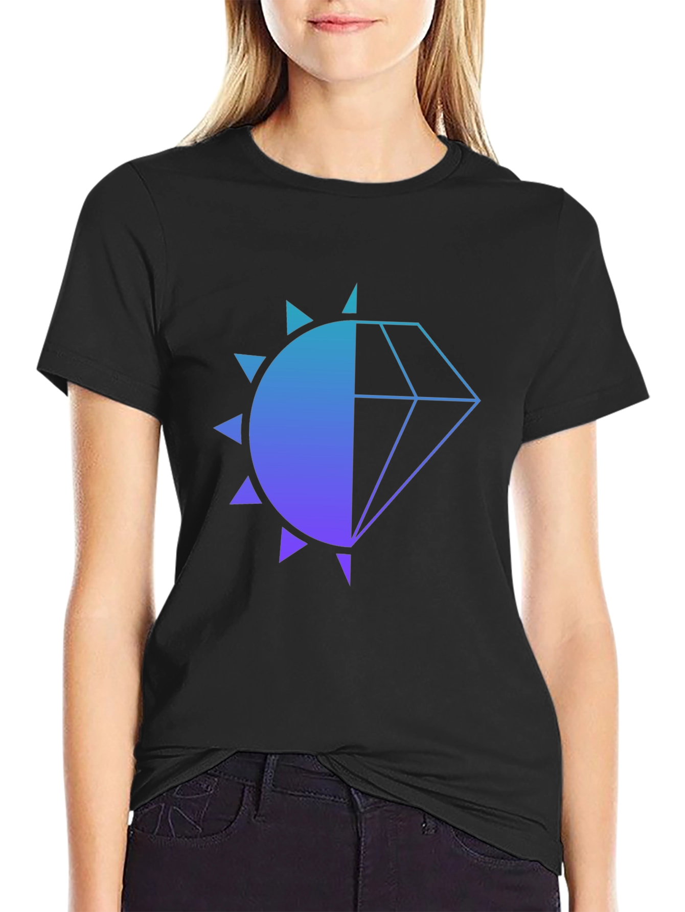 Modern Diamond Sun Graphic Black T-Shirt