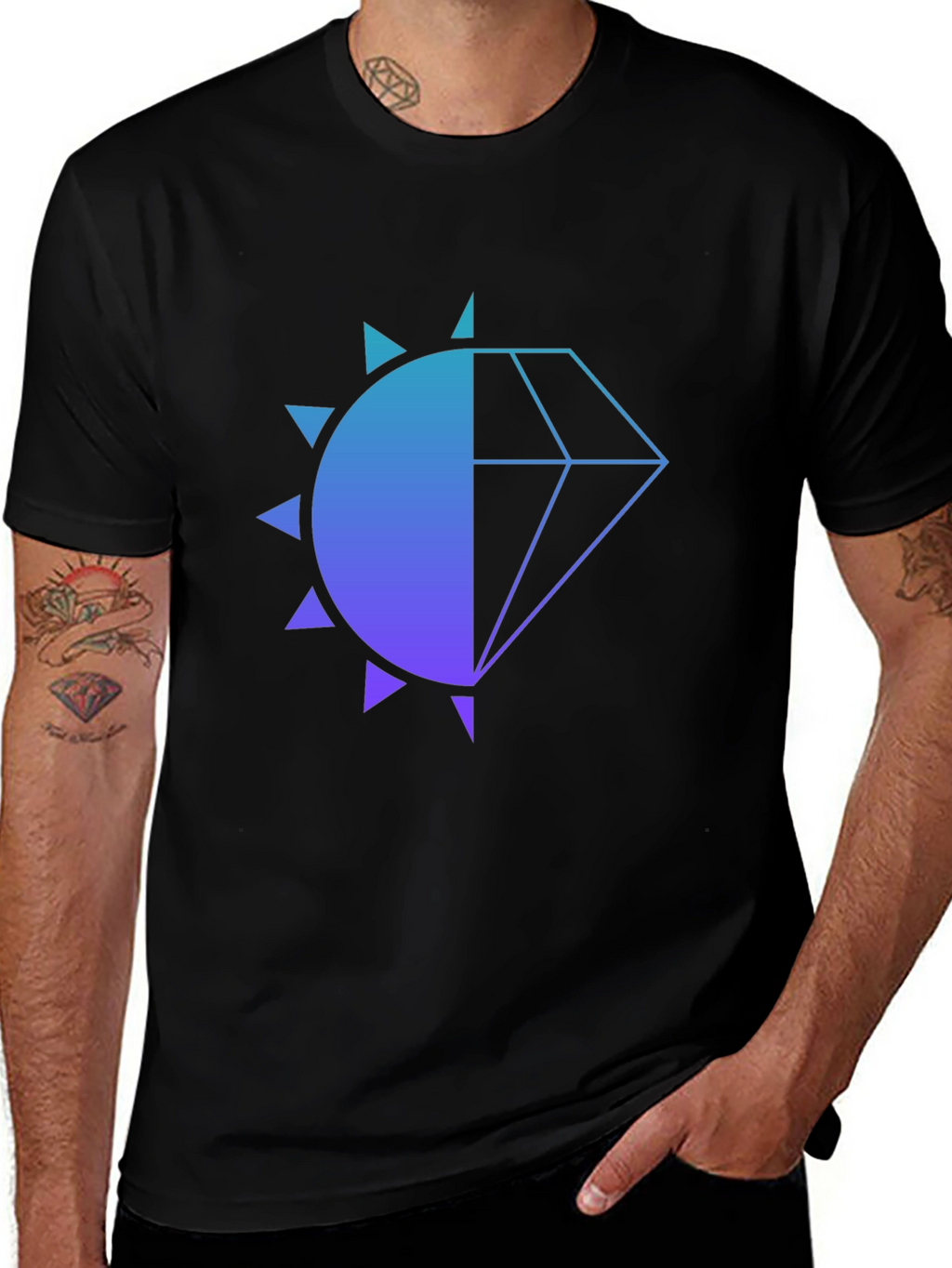 Modern Diamond Sun Graphic Black T-Shirt