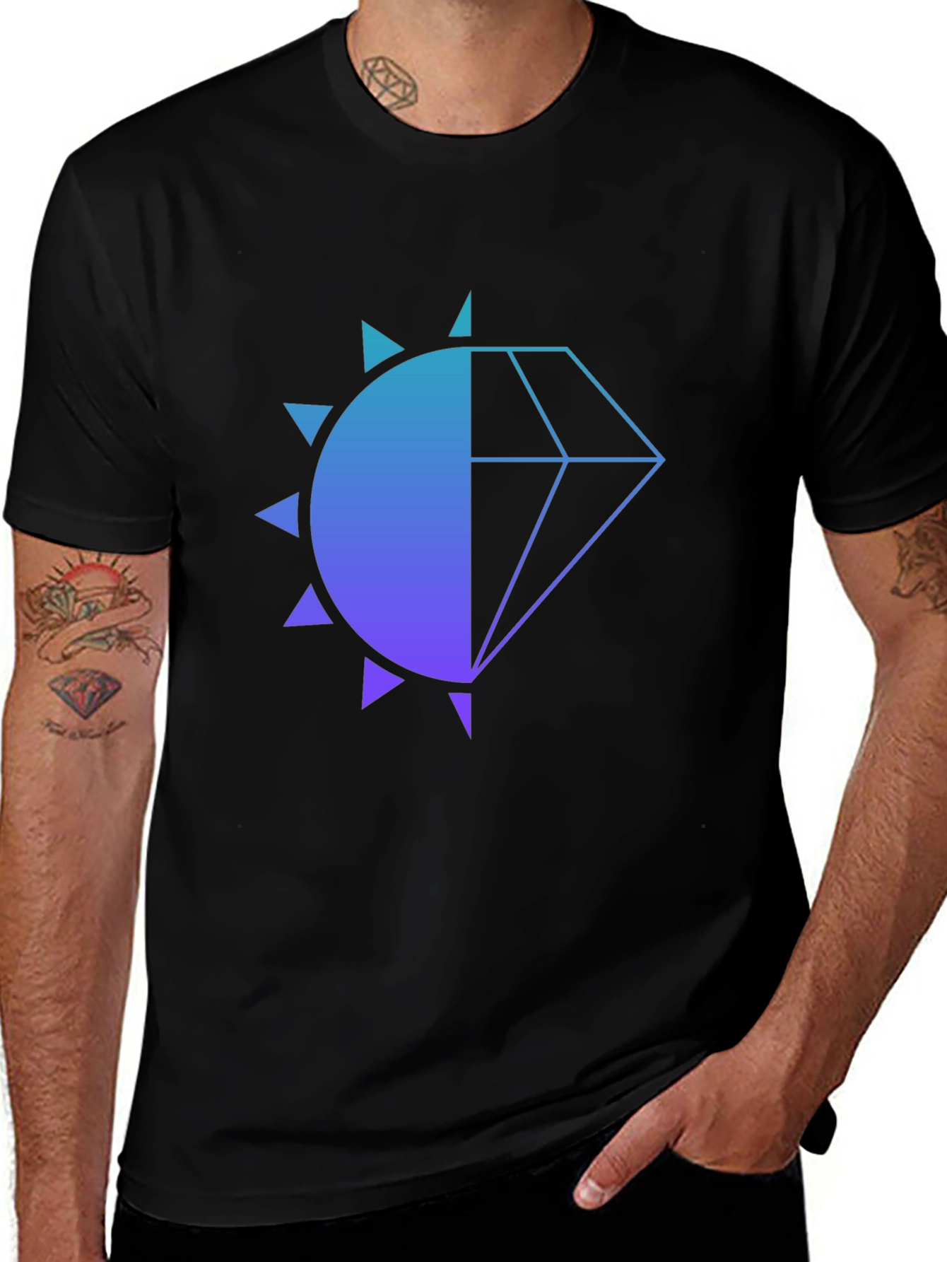 Modern Diamond Sun Graphic Black T-Shirt