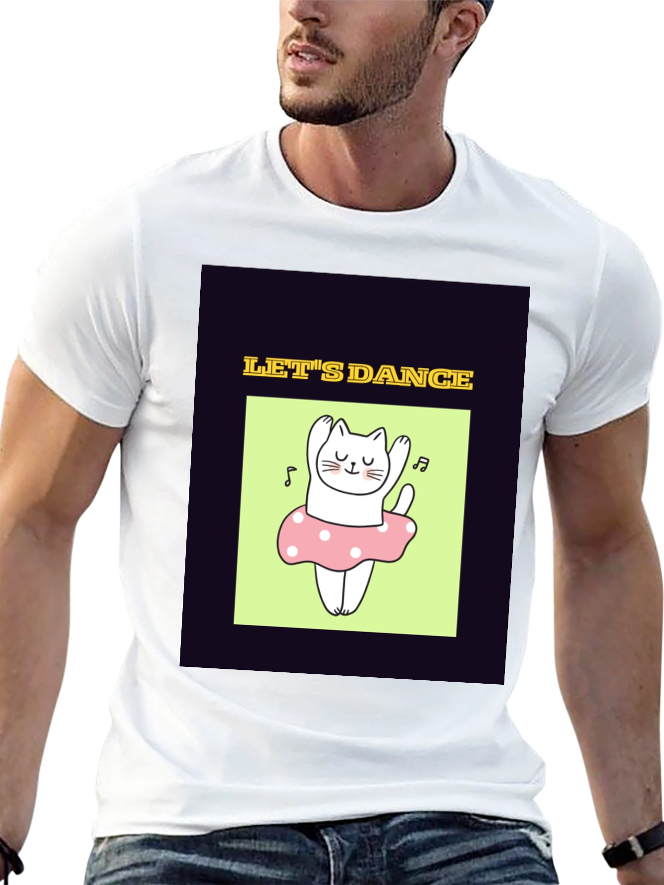 Dancing Cat Graphic Tee - Black Unisex T-Shirt