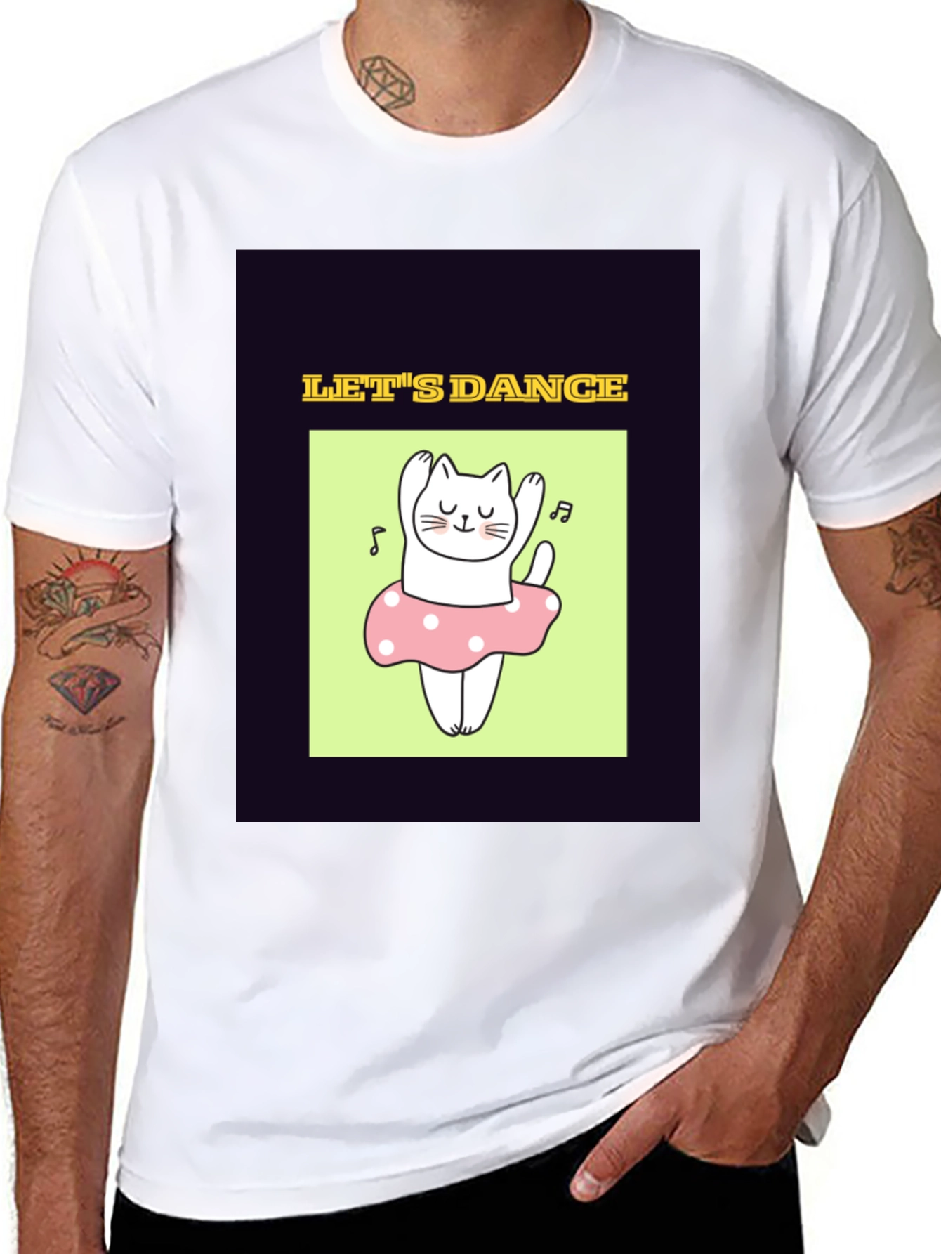 Dancing Cat Graphic Tee - Black Unisex T-Shirt