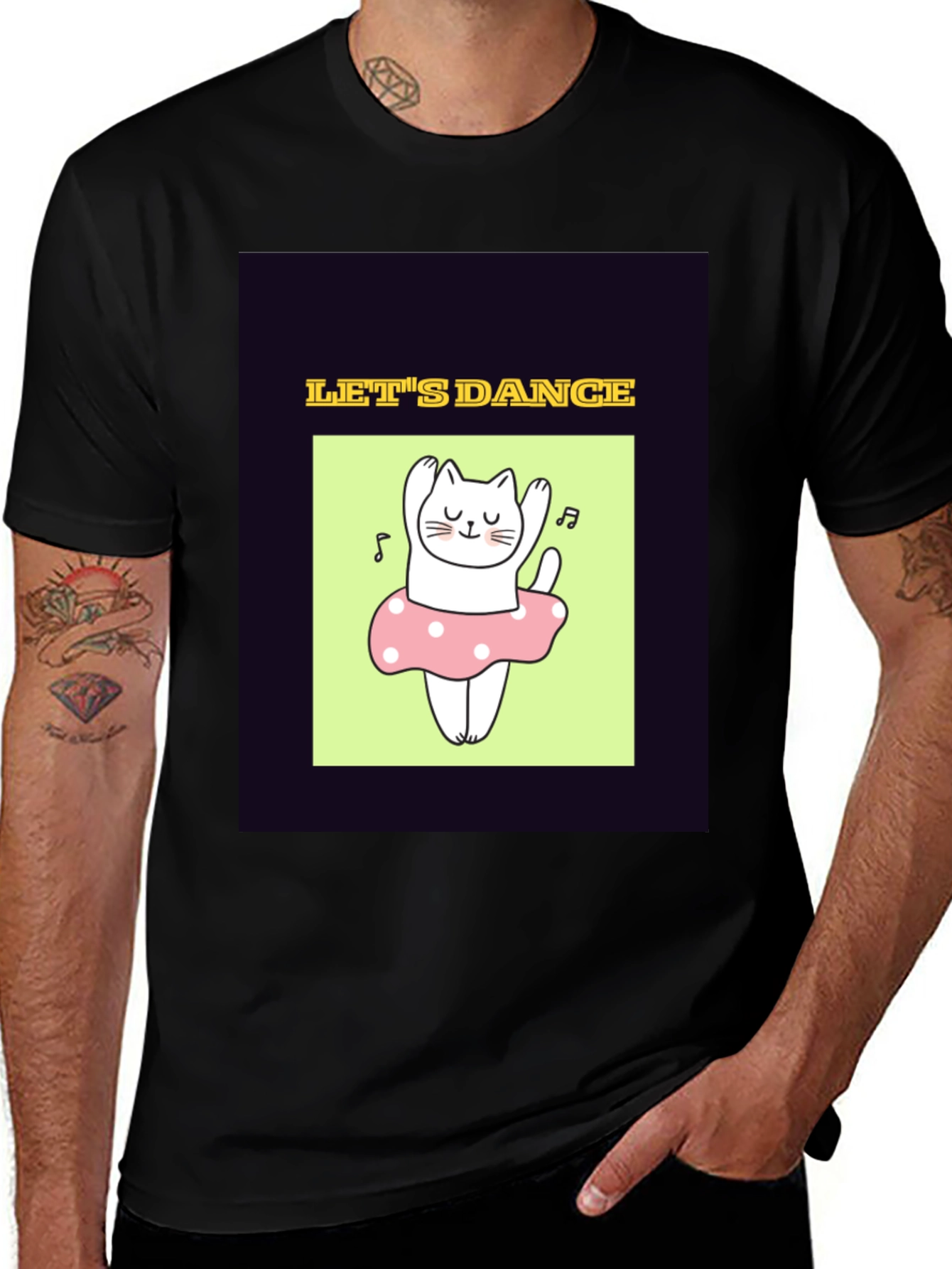 Dancing Cat Graphic Tee - Black Unisex T-Shirt