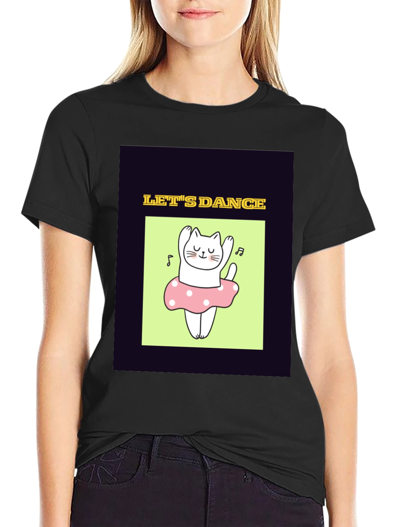 Dancing Cat Graphic Tee - Black Unisex T-Shirt