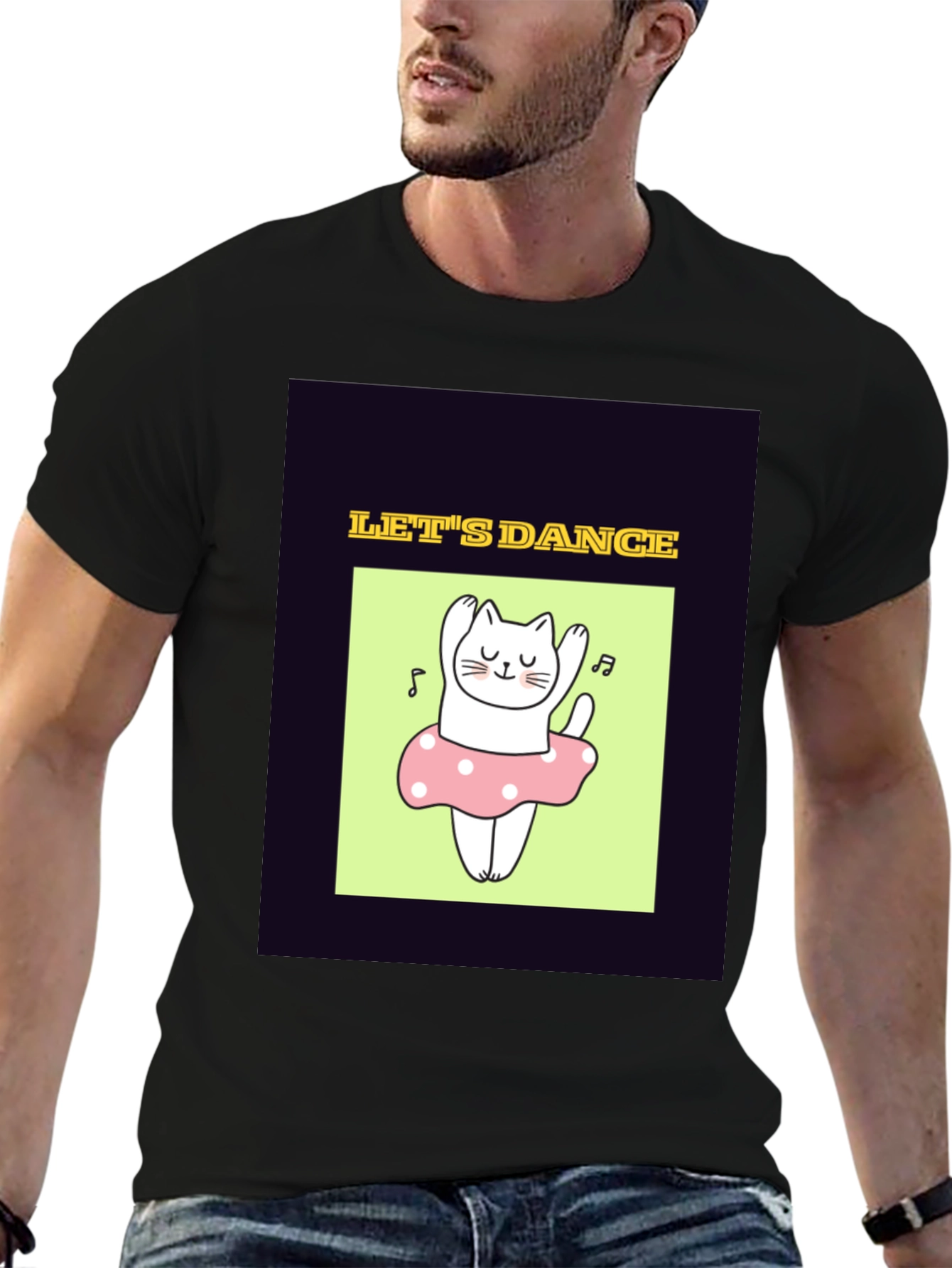Dancing Cat Graphic Tee - Black Unisex T-Shirt