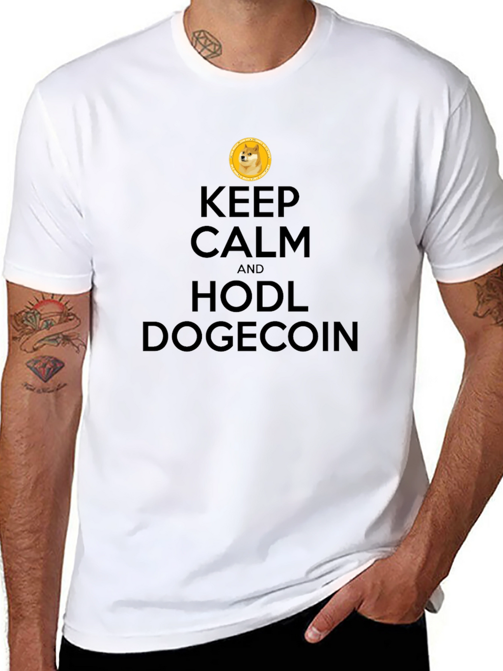 Keep Calm HODL Dogecoin Black T-Shirt